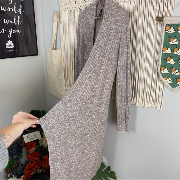 Edista Marled Neutral Beige Long Waterfall Sweater Cardigan Size Small - Picture 8 of 14